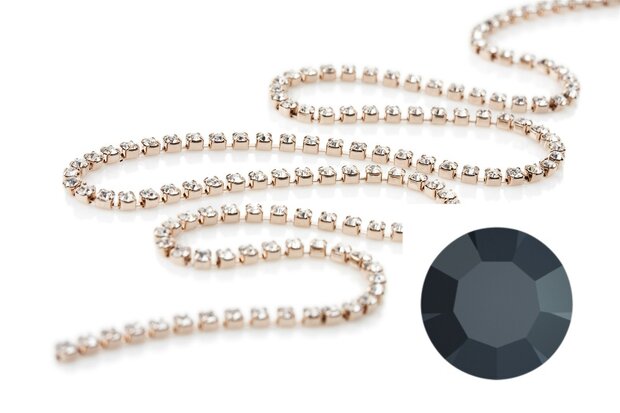 Preciosa Cupchain met Chaton MAXIMA - Jet - Rose Gold plating - 1 rij 