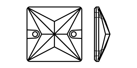 Preciosa Sew-on Square 2H - Crystal S 00030 (16x16 mm) per 72 stuks